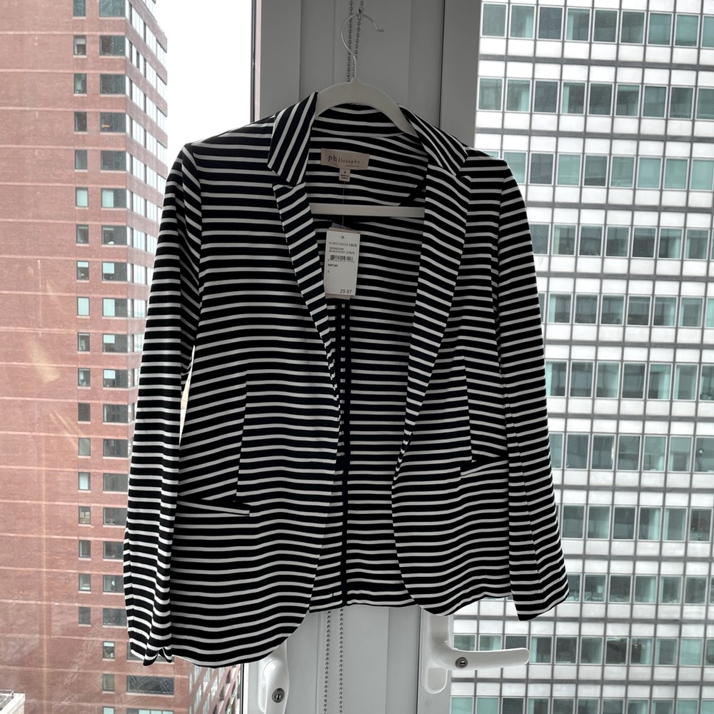 Black and White Striped Blazer